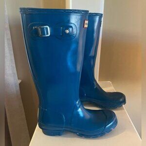 Hunter Women's Original Tall Rain Boots Ocean Blue Size 5 Logo and Side Buckle